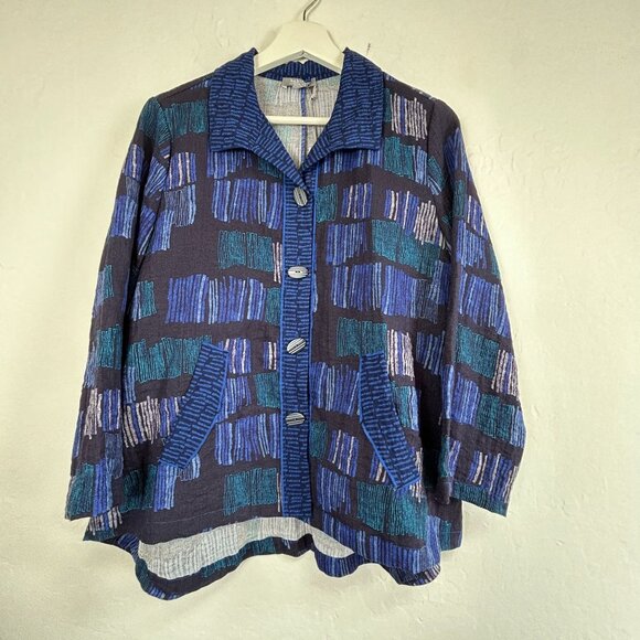 Habitat Womens Mixed Print Button Front Swing Jacket Small Blue Sapphire New - Picture 1 of 10